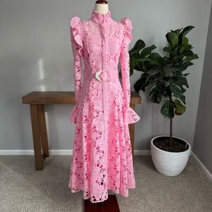 Aliyah Lace Butterfly Sleeve Midi Dress - Candy Pink